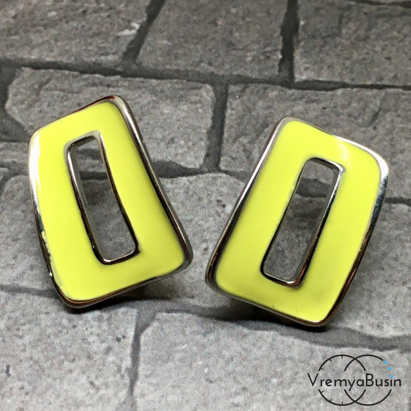 Швензы-гвоздики с эмалью цв. жёлтый, латунь с родиевым покрытием (1 пара)