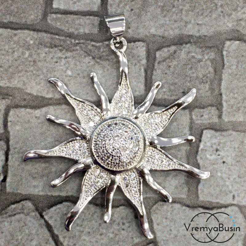 Подвеска с фианитами "Звезда"  латунь с родиевым покрытием (1 шт.)