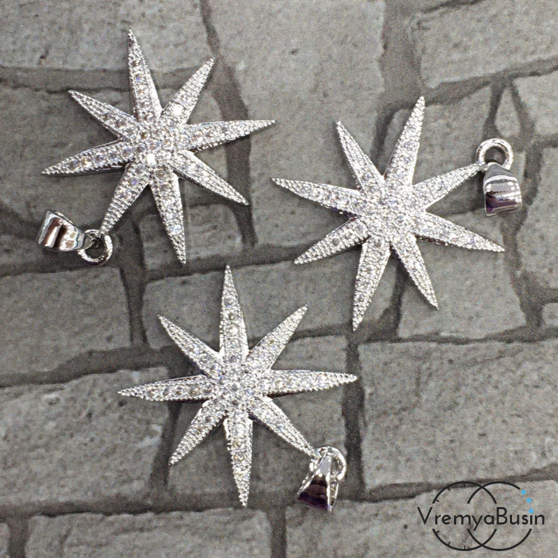 Подвеска с фианитами "Звезда"  латунь с родиевым покрытием (1 шт.)