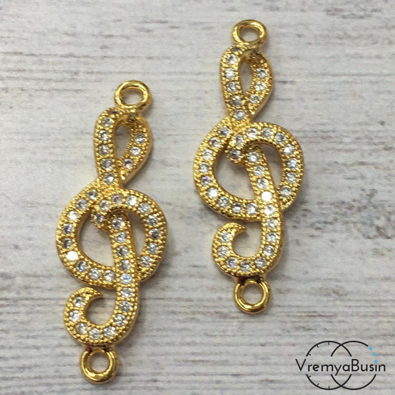 Коннектор с фианитами, латунь с позолотой (1 шт.)