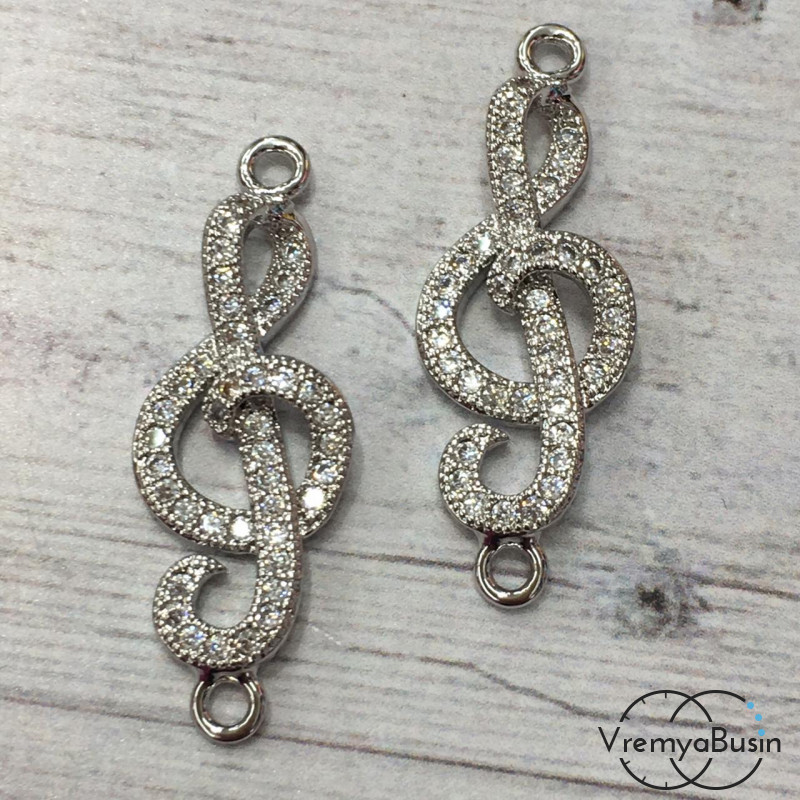 Коннектор с фианитами, латунь с родиевым покрытием (1 шт.)