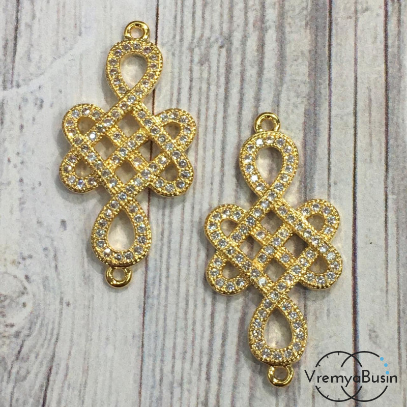 Коннектор с фианитами, латунь с позолотой (1 шт.)