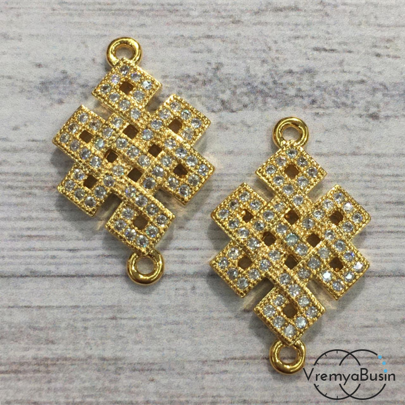 Коннектор с фианитами, латунь с позолотой (1 шт.)