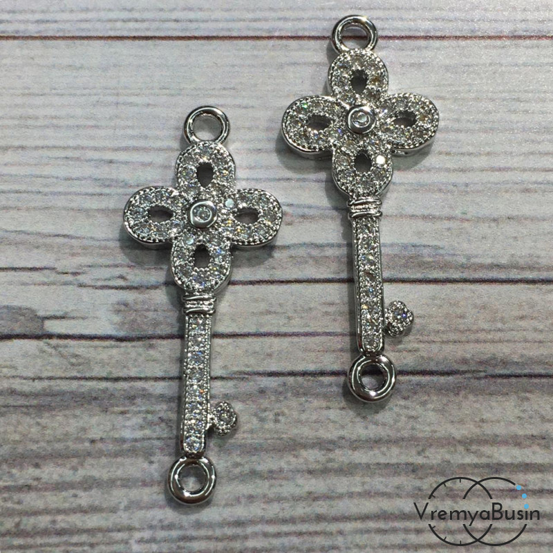 Коннектор с фианитами, латунь с родиевым покрытием (1 шт.)