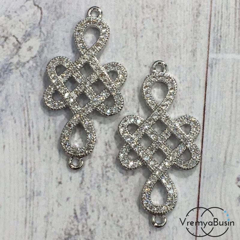 Коннектор с фианитами, латунь с родиевым покрытием (1 шт.)