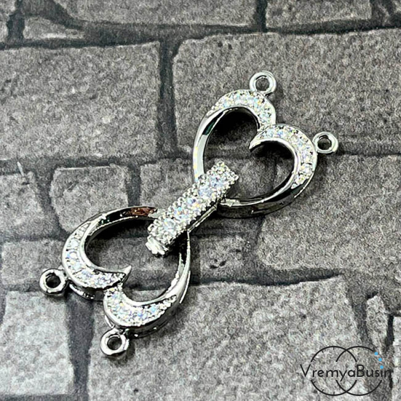 Замок для украшений, 13х32 мм, латунь с родиевым покрытием и фианитами (1 шт.)