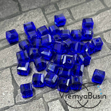 Бусины кубики из граненого стекла, 5 мм, цв.  синий  (упак. 10 шт.)