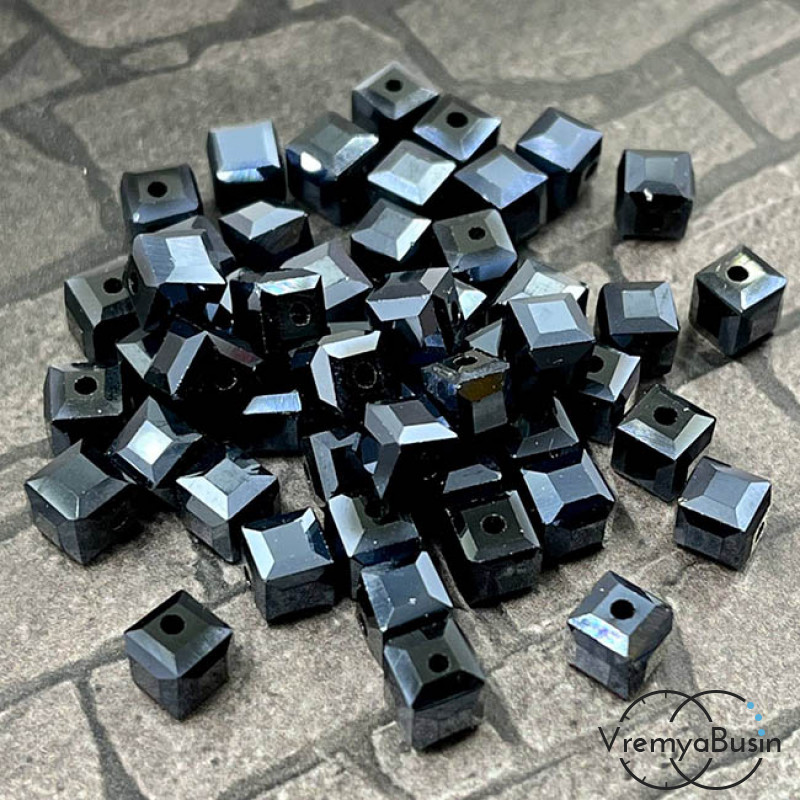 Бусины кубики из граненого стекла, 5 мм, цв.  черный гематит  (упак. 10 шт.)