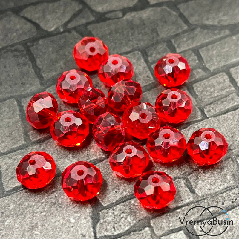 Бусины рондели из граненого стекла, 8х10 мм, цв.  КРАСНЫЙ (1 шт.)