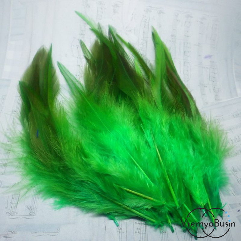 Перо петуха, цвет зеленый, длина 10-15 см (1 шт.)