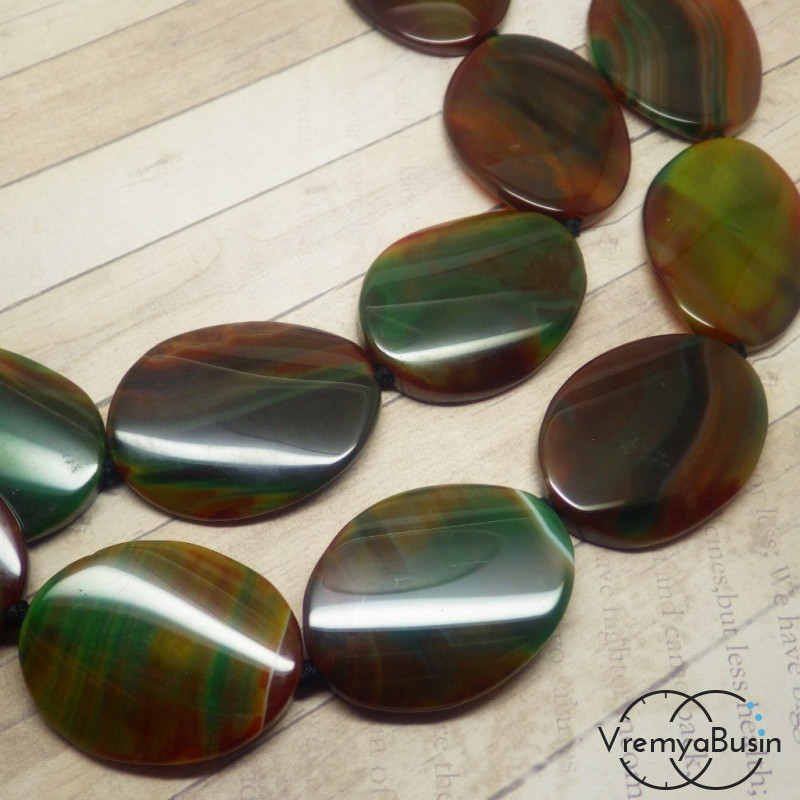 Агат коричнево-зеленый. Крупный гладкий плоский овал (1 шт.)