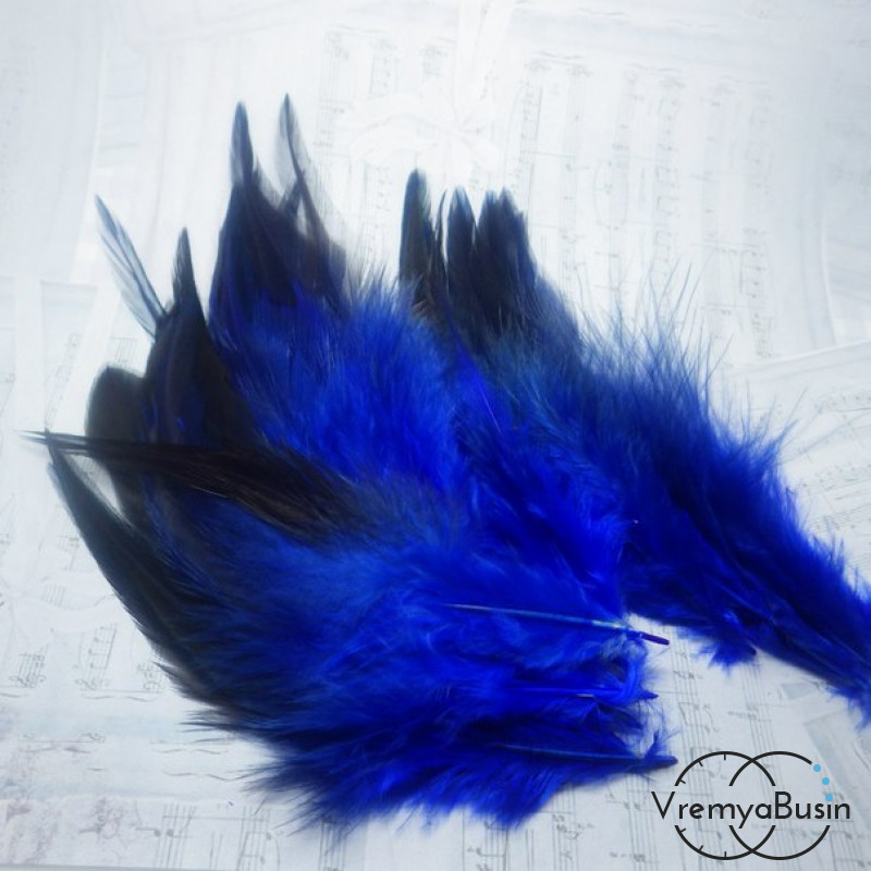 Перо петуха, цвет сине-черный, длина 10-15 см (1 шт.)
