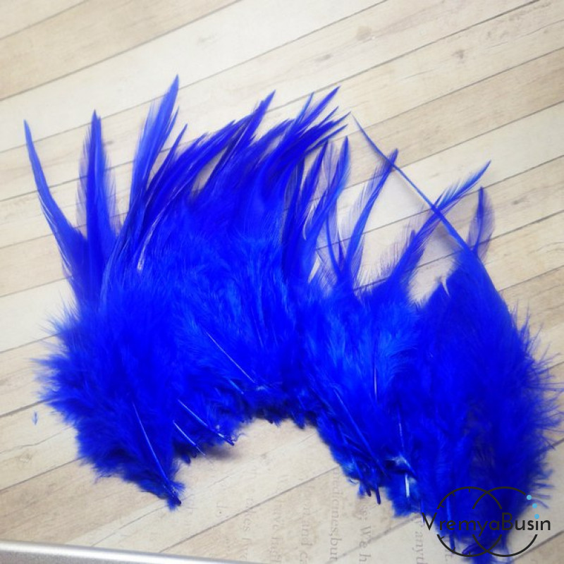 Перо петуха, цвет синий, длина 10-15 см (1 шт.)