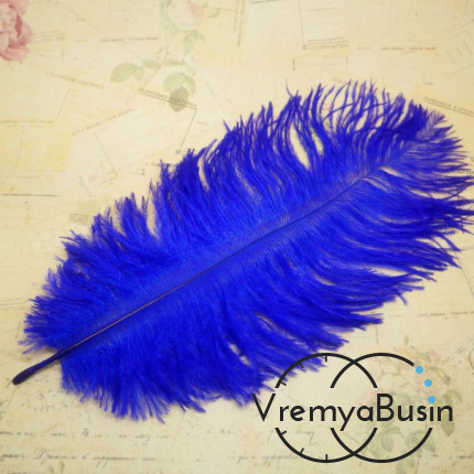 Перо страуса, цвет синий, длина около 15-20 см (1 шт.)
