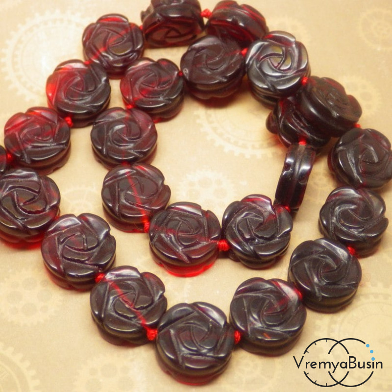 Розочка резная бусина. Кошачий глаз вишневый
