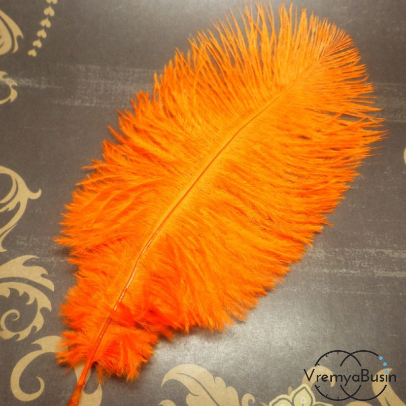 Перо страуса, цвет оранжевый, длина около 15-20 см (1 шт.)