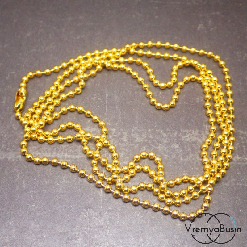 Цепочка из шариков с карабином. Золото 80 см.