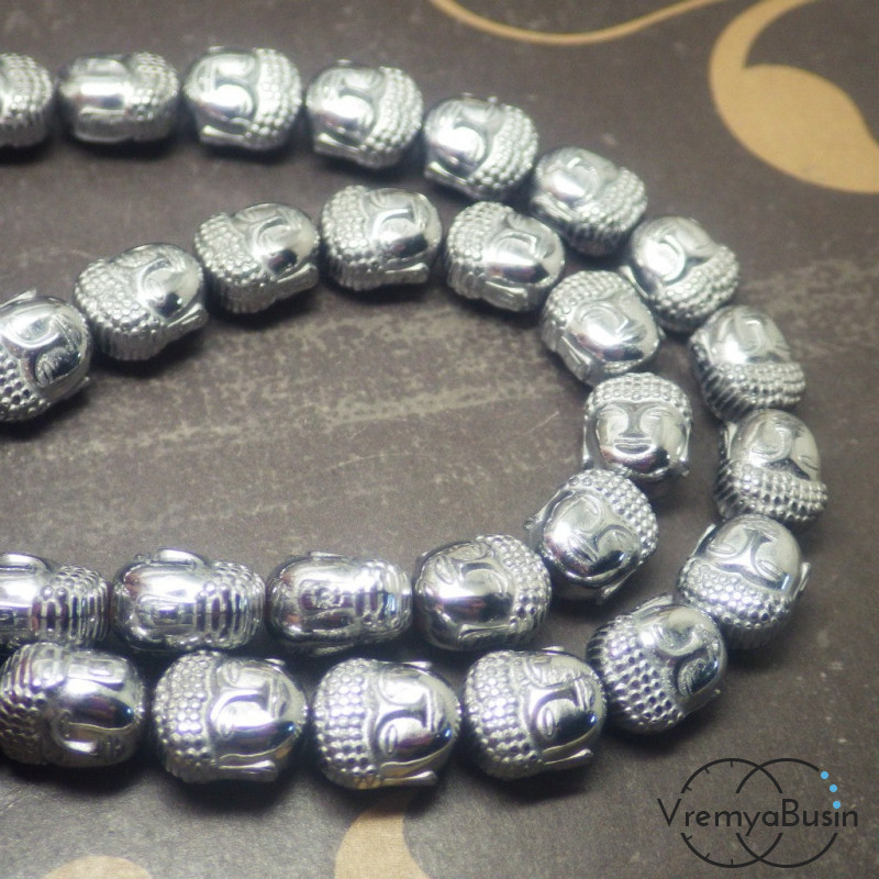 Гематит. Бусина голова будды под серебро (1 шт.)