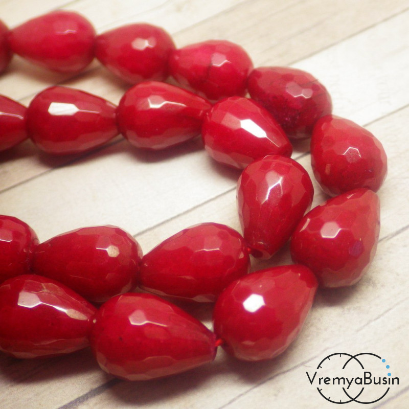 Крупная граненая капля. Агат красный (1 шт.)