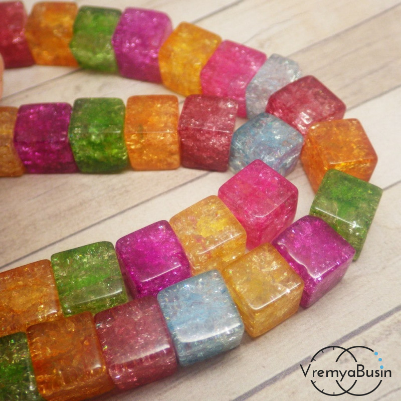 Ледяной кварц кракле. Кубик разноцветный 10х10 мм 