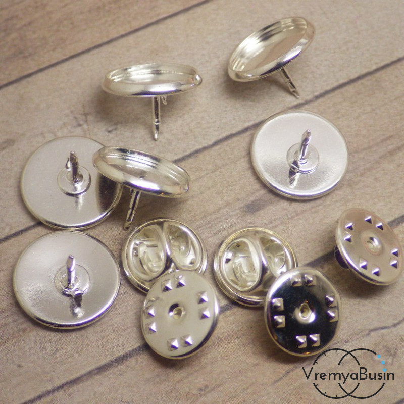 Основа для значка с площадкой под кабошон 12 мм, цв. серебро   (1 шт.)