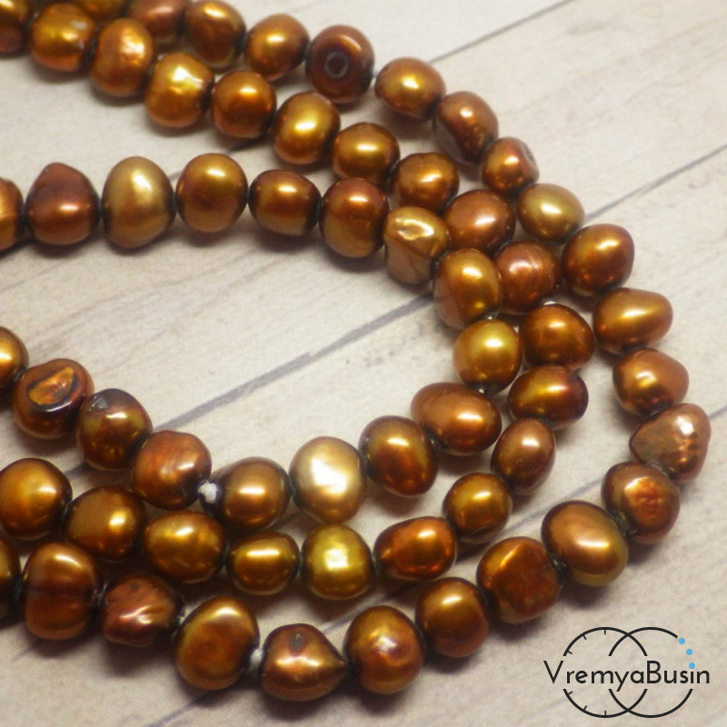 Жемчуг натуральный речной. Коричневый округлый 6мм