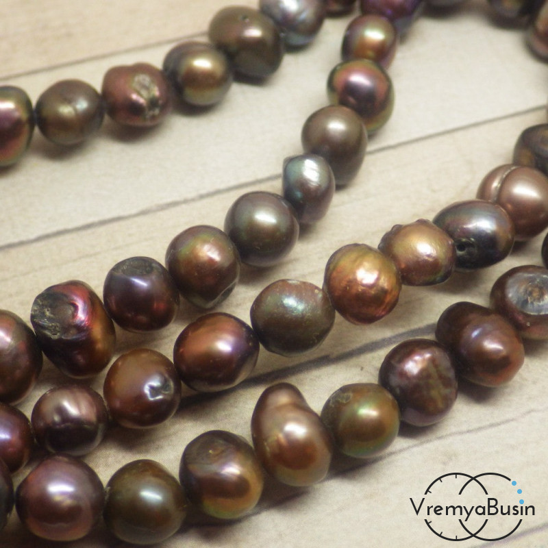 Жемчуг натуральный речной. Коричневый округлый 8мм