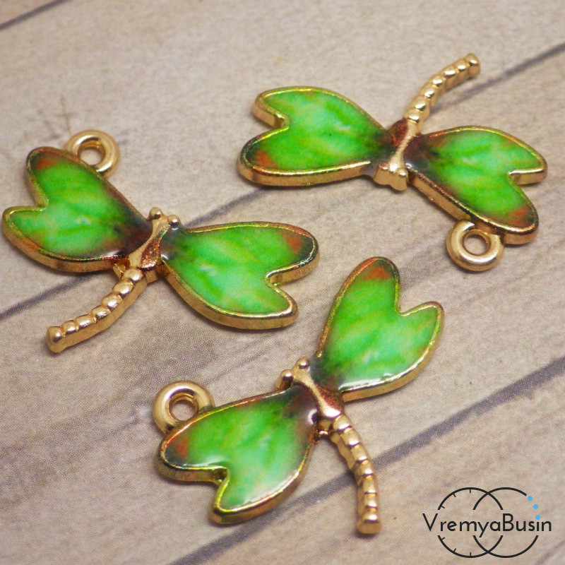 Подвеска с эмалью "Зеленая стрекоза"