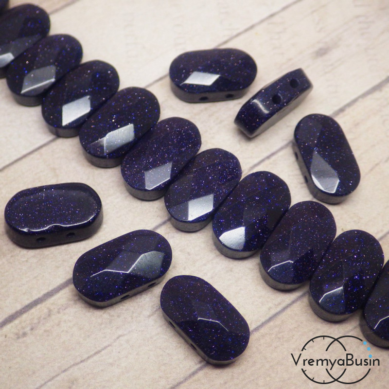 Авантюрин синий.  Бусины граненые с 2 отверстиями 8х14 мм (1 шт.)