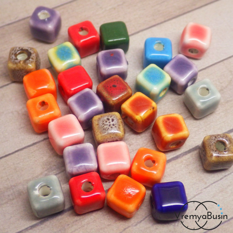 Бусины кубики керамические. Микс 8 мм