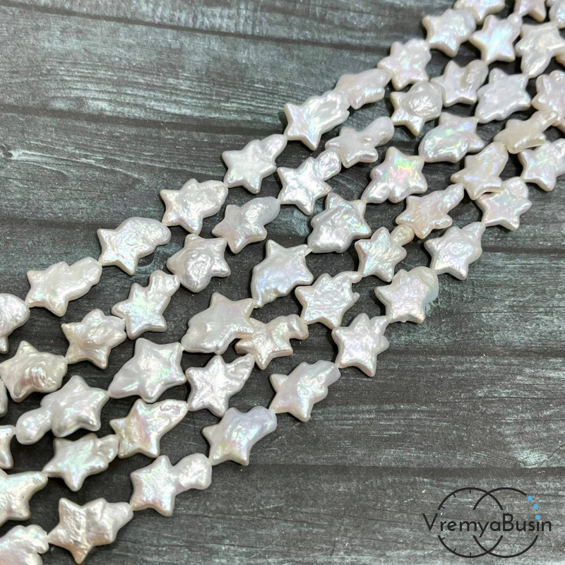 Жемчуг натур. кейши, звёзды ок. 12 мм (1/2 нити, ок. 17 шт.)