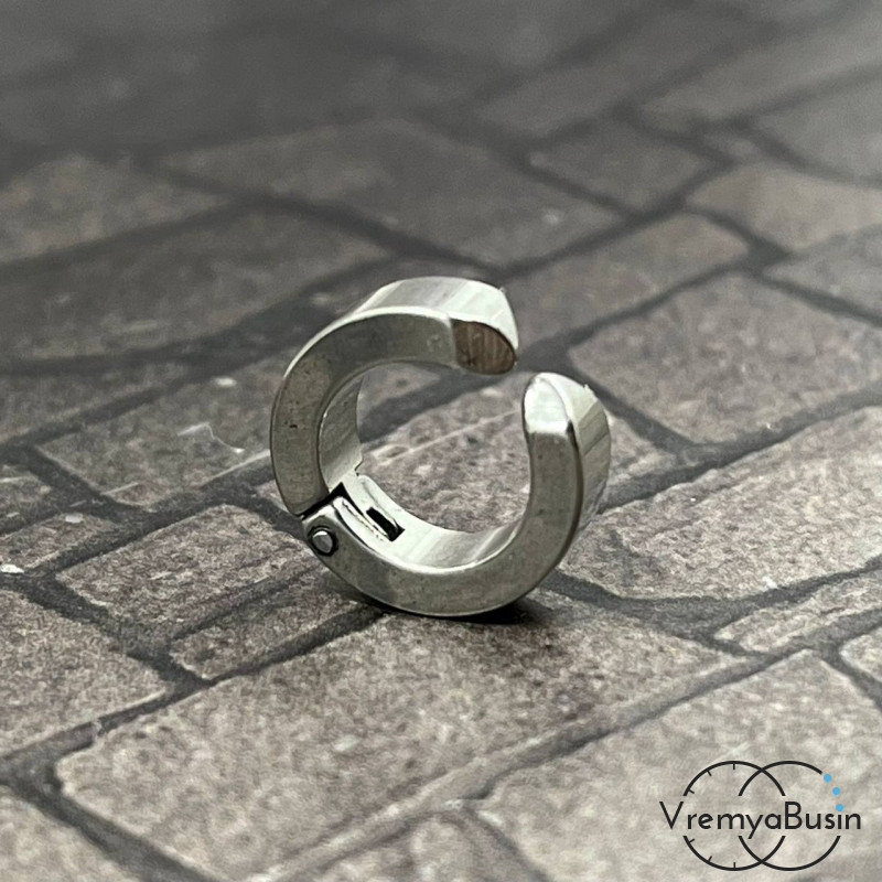Кафф для ушка, кольцо зажимное, 4х13 мм, латунь с родиевым покрытием (1 шт.)