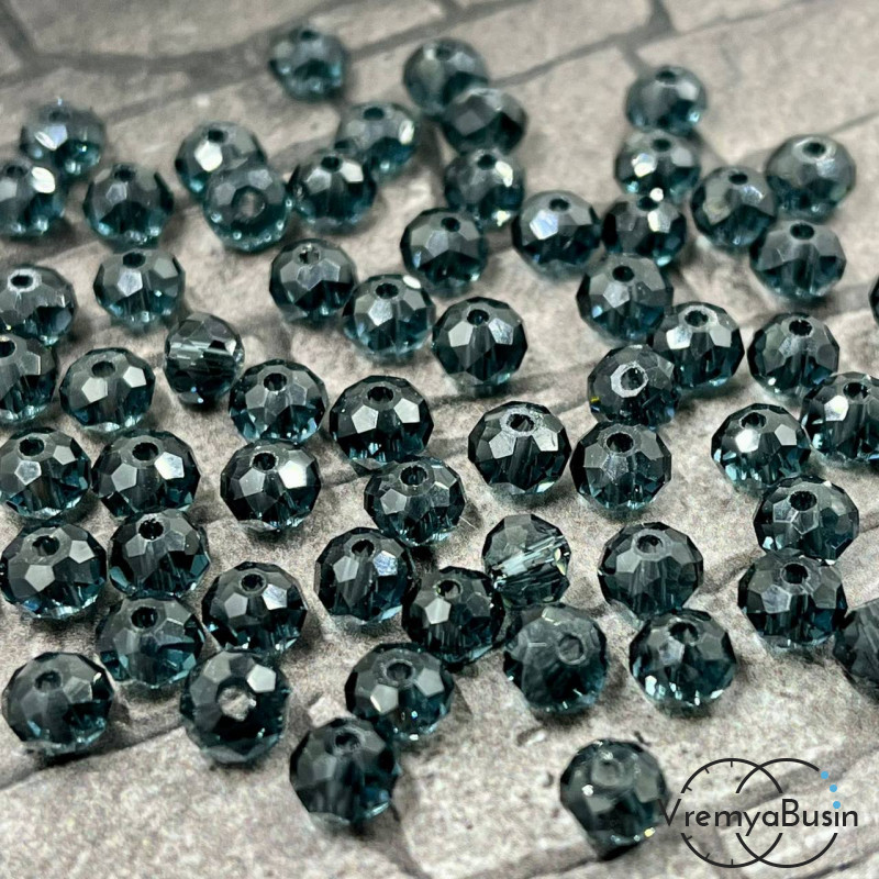 Бусины-рондели из граненого стекла,  4х6 мм, цв. серый (упак. 10  шт.)