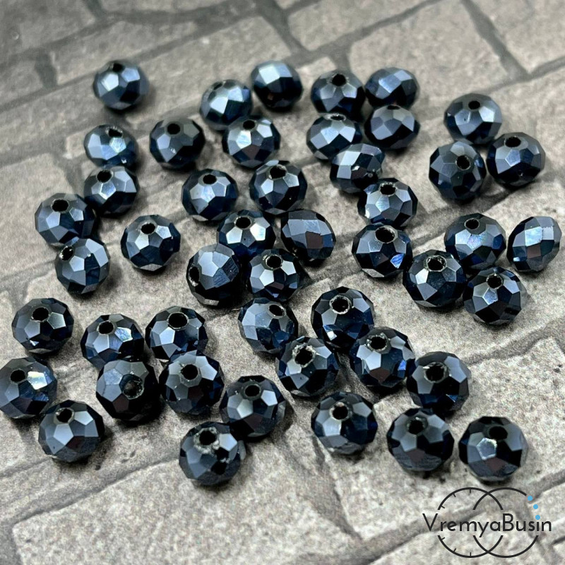 Бусины-рондели из граненого стекла,  4х6 мм, цв. гематит (упак. 10  шт.)