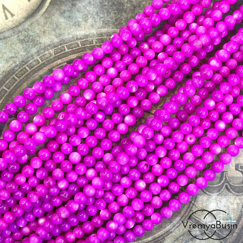 Перламутр цветной, шарик гладкий 4 мм (нить, ок. 90 шт.)