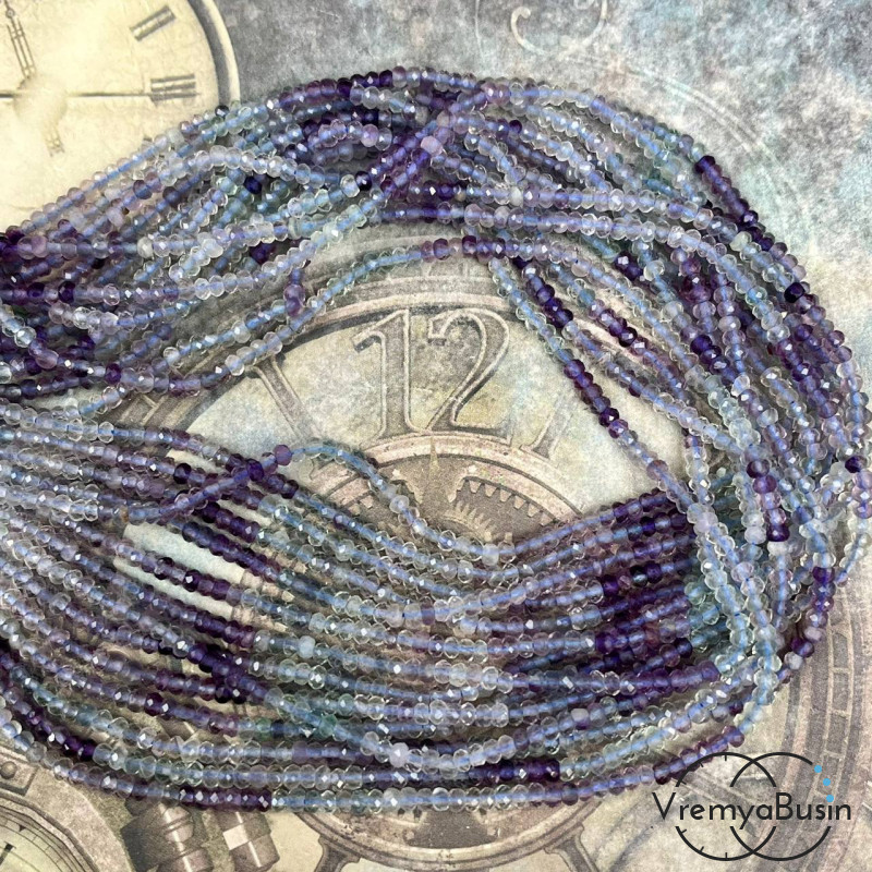 Флюорит натур., рондель с ювелирной огранкой, 2х3 мм (нить, ок. 40 см.)