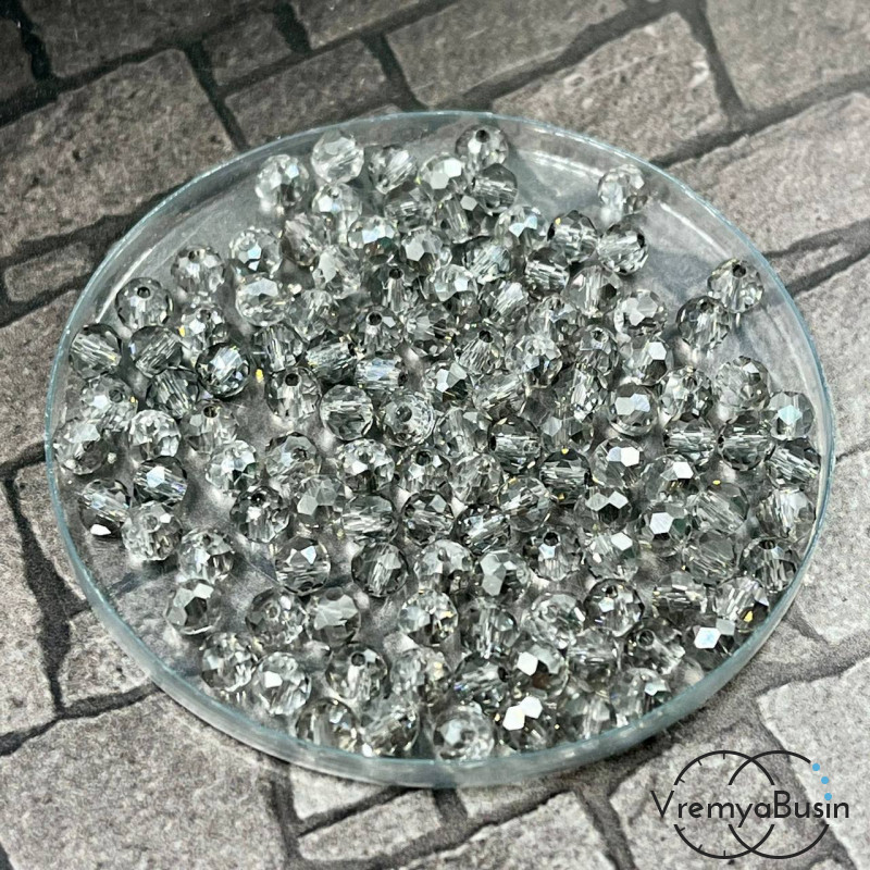 Бусина рондель из граненого стекла 4 мм, цв. прозрачно-серый (упак. 20  шт.)