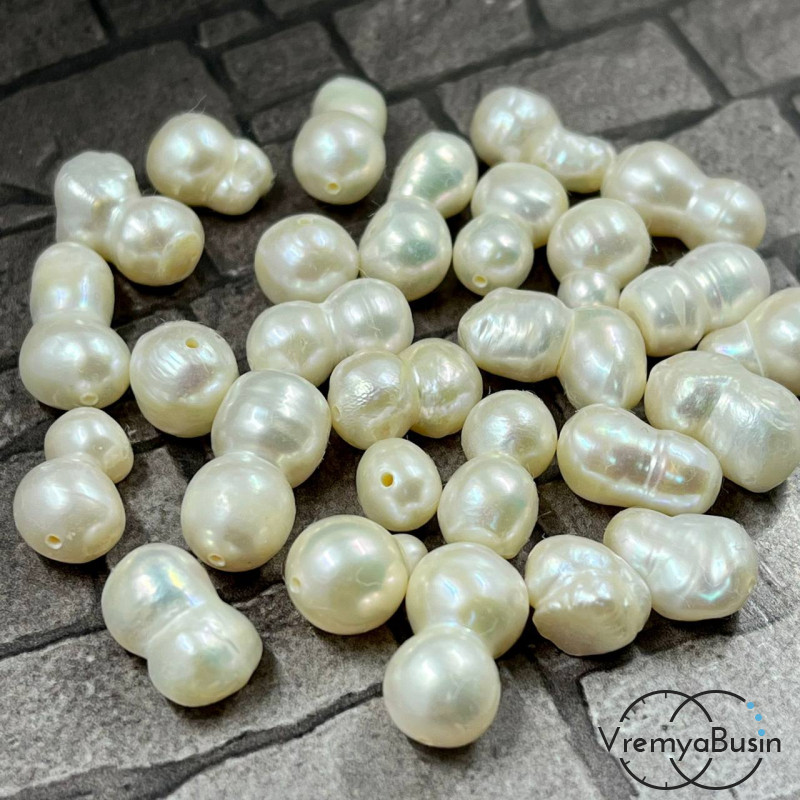 Жемчуг натуральный речной, белый двойной ок.8х14 мм (1 шт.)