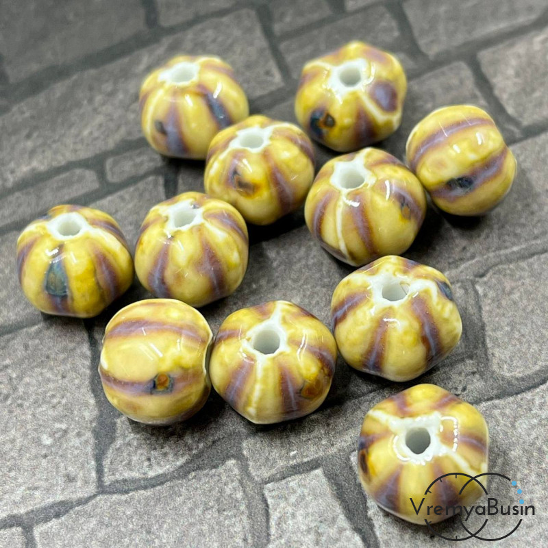 Бусина керамическая с глазурью "Тыква", 10х12 мм  (1 шт.)