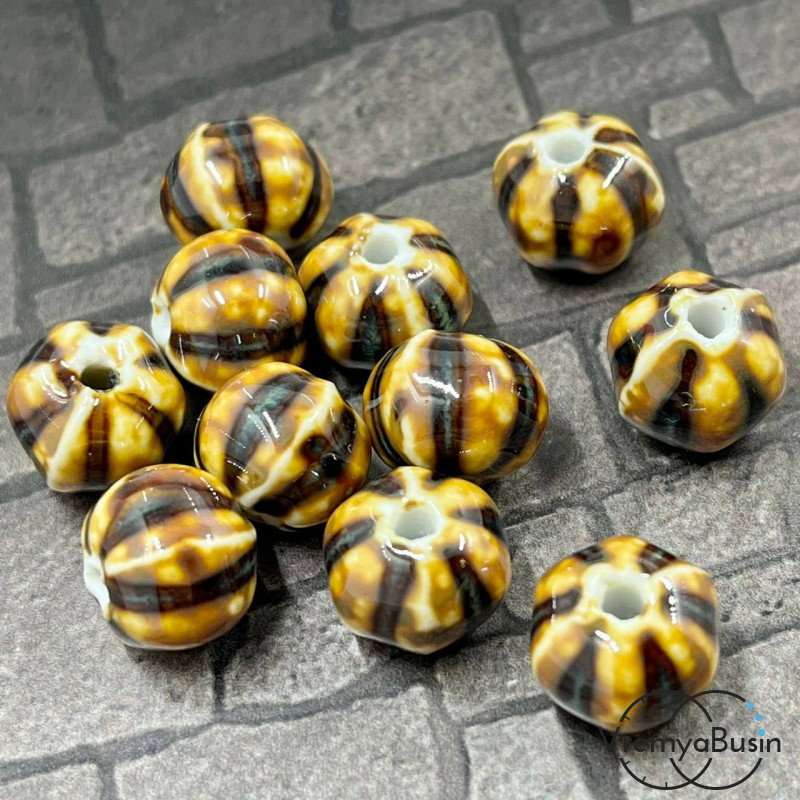 Бусина керамическая с глазурью "Тыква", 10х12 мм  (1 шт.)