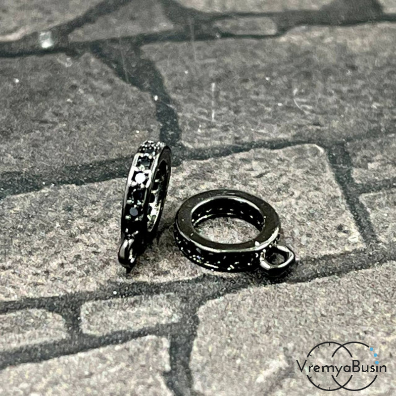 Бейл с петлей, 1.5х9 мм, 5 мм, латунь с черным родиевым покрытием и фианитами (1 шт.)