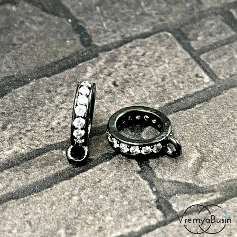 Бейл с петлей, 2х10 мм, 5 мм, латунь с черным родиевым покрытием и фианитами (1 шт.)