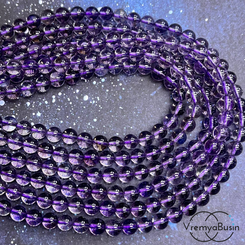 Аметист лавандовый прозрачный, шарик гладкий 6 мм (1/2 нити, ок. 32 шт.)