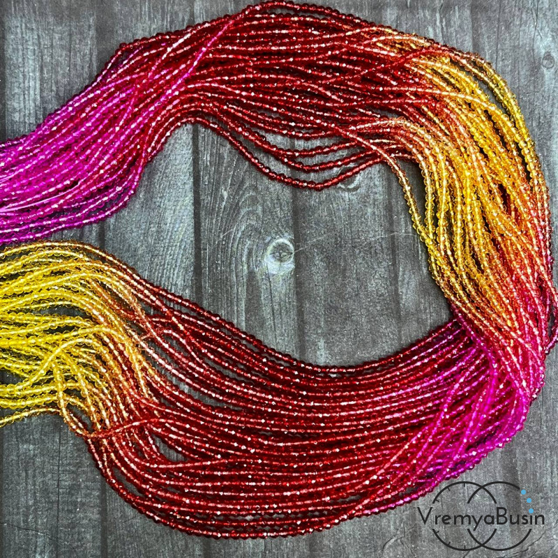 Бусины шарики из стекла с переходом цвета, 2 мм  (нить, ок. 200 шт.)