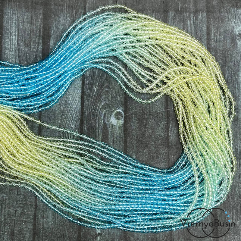 Бусины шарики из стекла с переходом цвета, 2 мм  (нить, ок. 200 шт.)