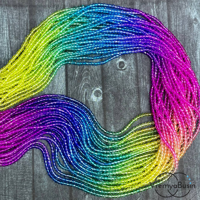 Бусины шарики из стекла с переходом цвета, 2 мм  (нить, ок. 200 шт.)