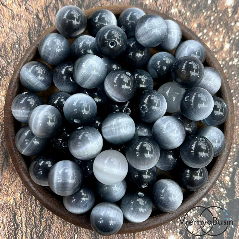 Кошачий глаз синт., полупросверленные бусины шарики 12 мм (1 шт.)