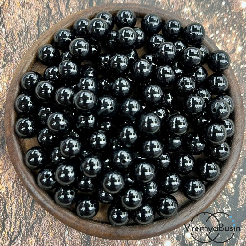Агат черный, полупросверленные бусины шарики 8 мм (1 шт.)