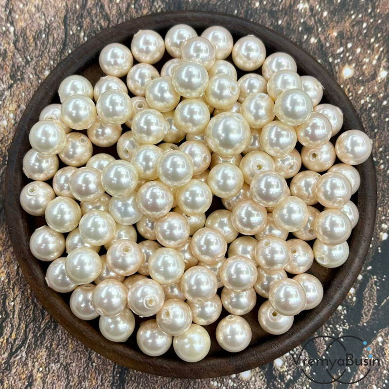 Майорка цв. кремовый, полупросверленные бусины шарики 8 мм (1 шт.)