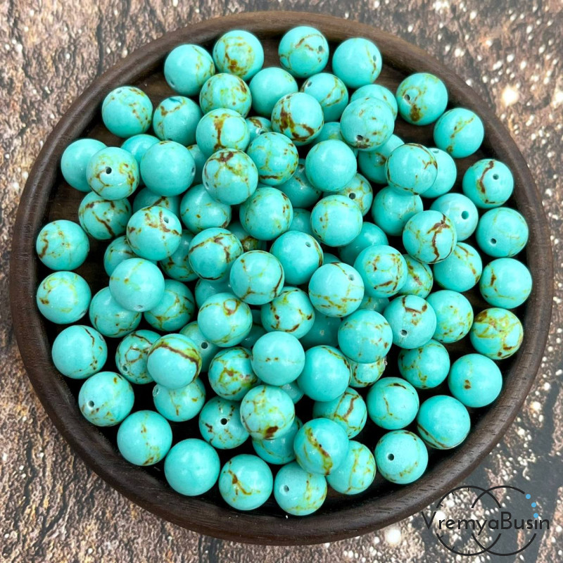 Бирюза имит., полупросверленные бусины шарики 8 мм (1 шт.)